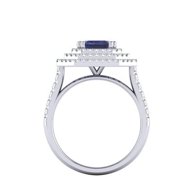 Triple Halo Tanzanite & Diamonds Women's Engagement Ring - 3.30 Carat