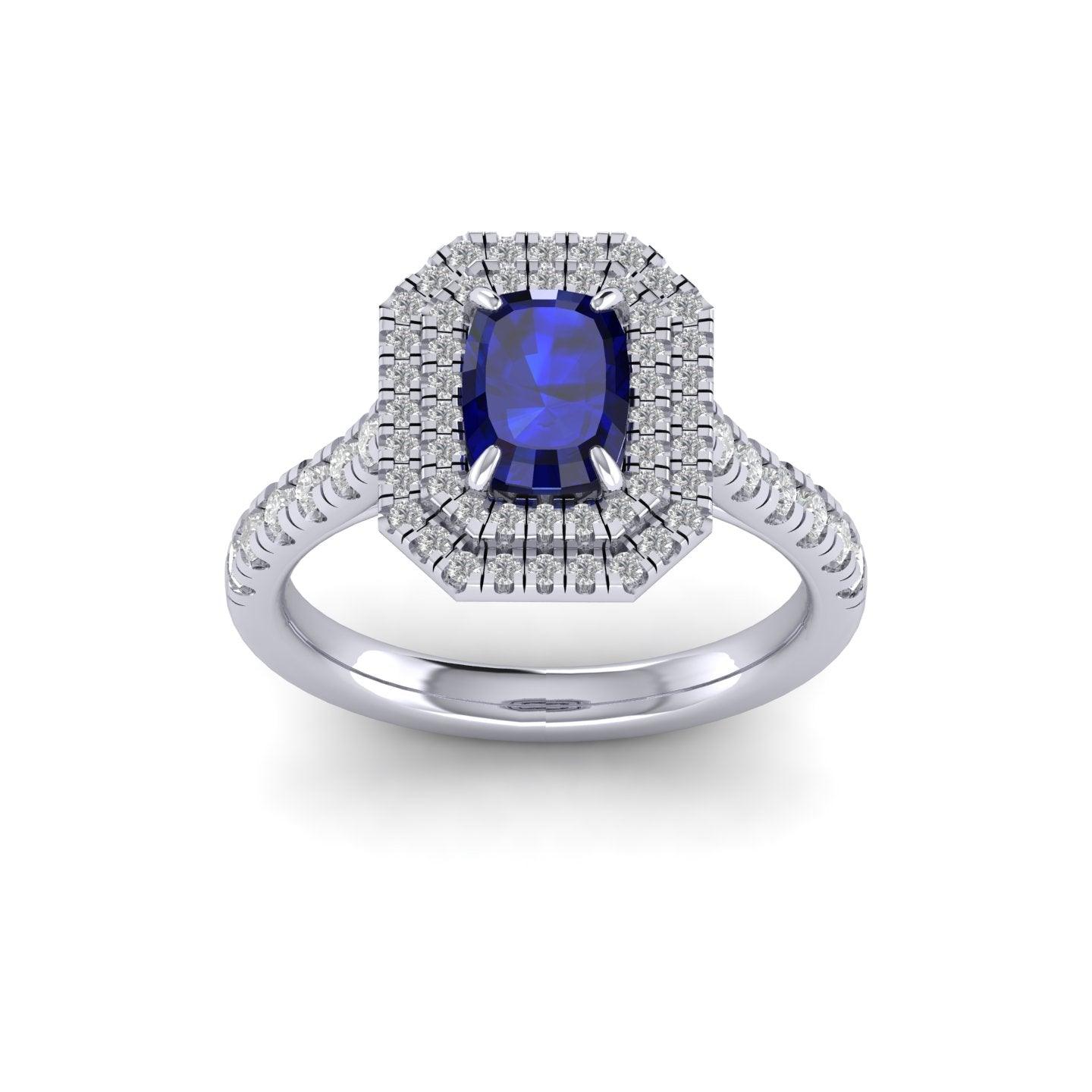 Special Deal..! 2.50Ct Tanzanite Long Cushion & Diamond Double Halo Engagement Ring