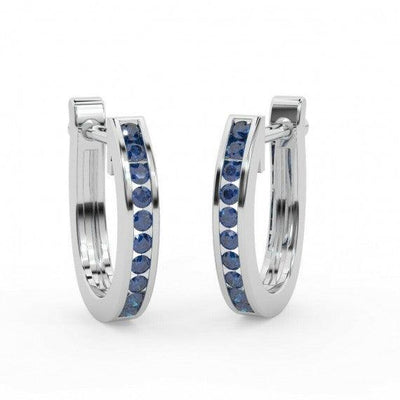 Natural 1.00 Ct Sapphire Channel Set Hoop Earrings in White Gold