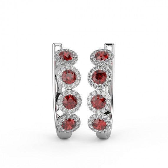 Beautiful..! 0.60 CT Ruby & Diamond Halo Hoop Earrings