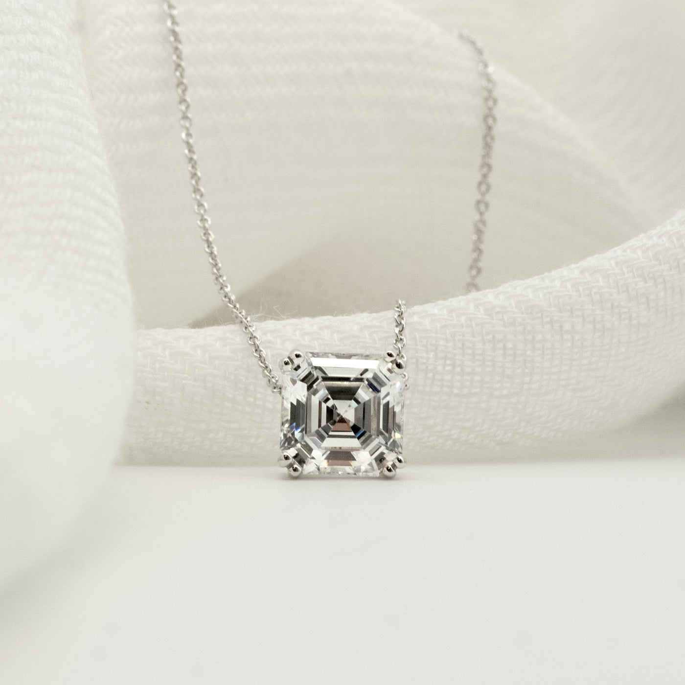 Special Offer ! Asscher Cut Solitaire Pendant Necklace in 9k White Gold - Gift for Her