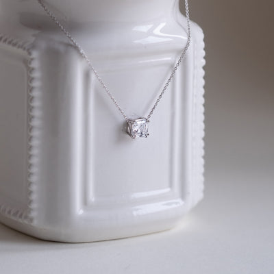 Special Offer ! Asscher Cut Solitaire Pendant Necklace in 9k White Gold - Gift for Her