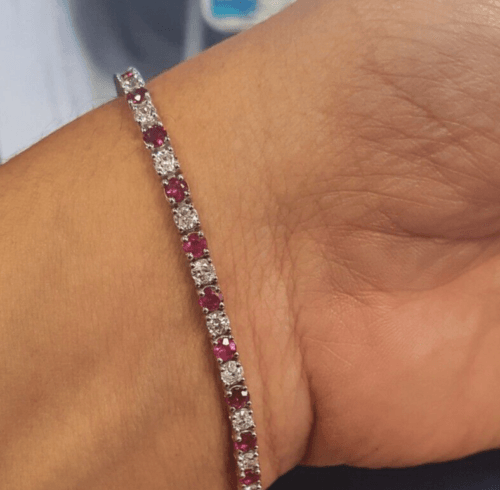 Natural Ruby and Diamond Tennis Bracelet Crafted in White Gold 5.00Ct