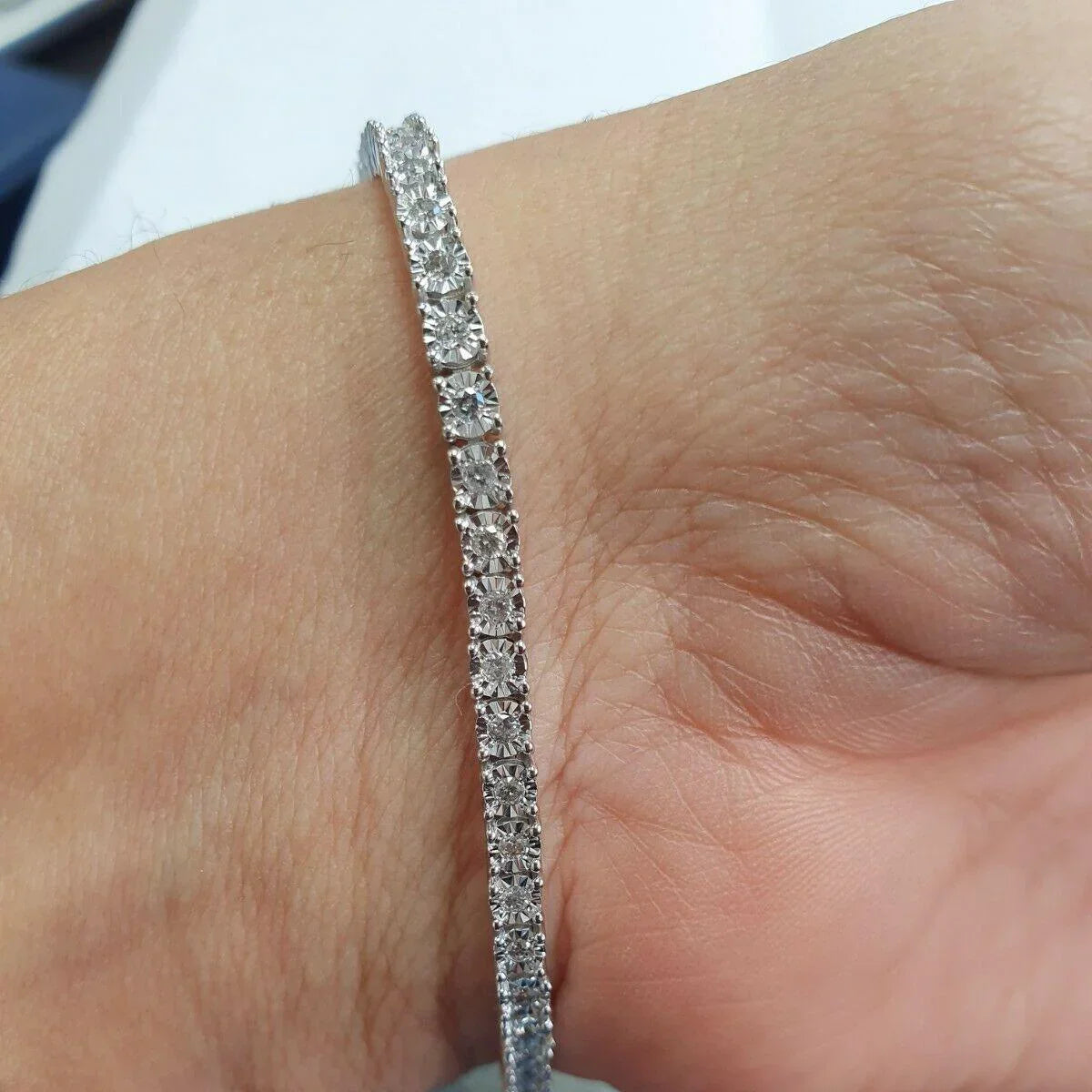 Evening Bracelet 4mm Natural Round Diamond Tennis Bracelet Hallmarked White Gold 1.00Ct
