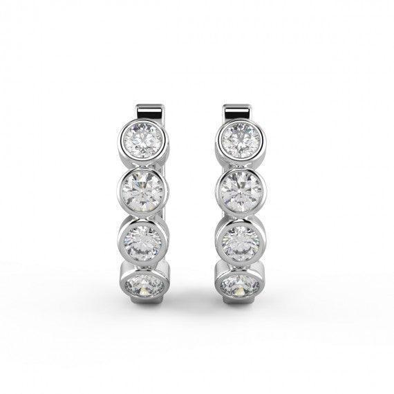 Round Diamond Bezel Set Hoop Earrings in 18K Gold And Platinum - Amada Diamonds