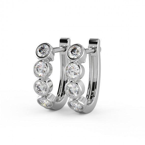 Round Diamond Bezel Set Hoop Earrings in 18K Gold And Platinum - Amada Diamonds
