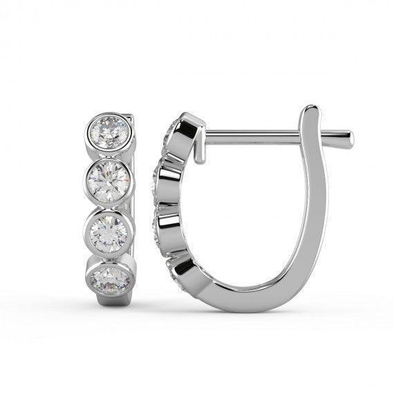 Round Diamond Bezel Set Hoop Earrings in 18K Gold And Platinum - Amada Diamonds