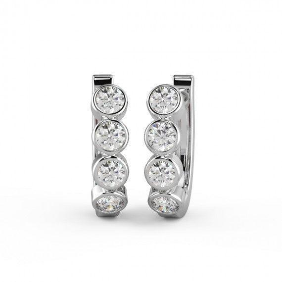 Round Diamond Bezel Set Hoop Earrings in 18K Gold And Platinum - Amada Diamonds