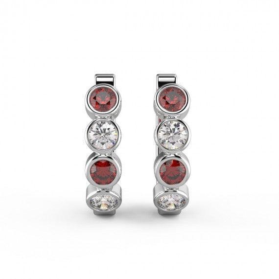 Ruby & Diamond Bezel Set Hoop Earrings in White Gold