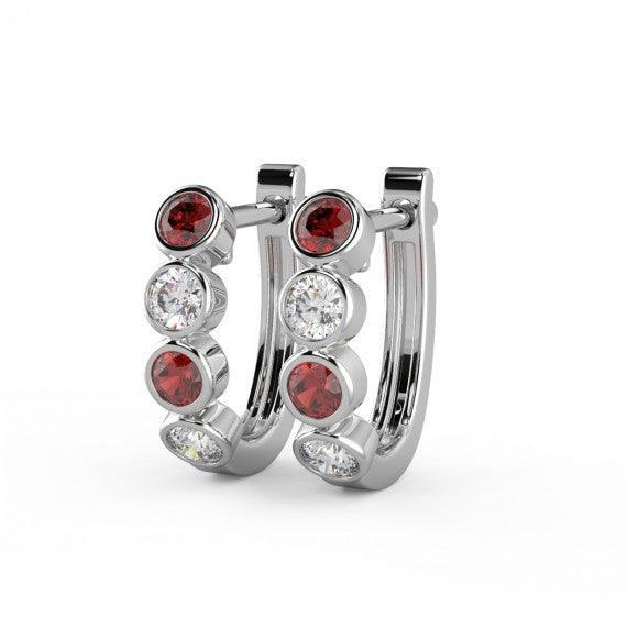 Ruby & Diamond Bezel Set Hoop Earrings in White Gold