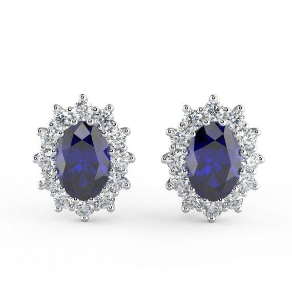 Sapphire & Diamond Cluster Earring Heavy White Gold