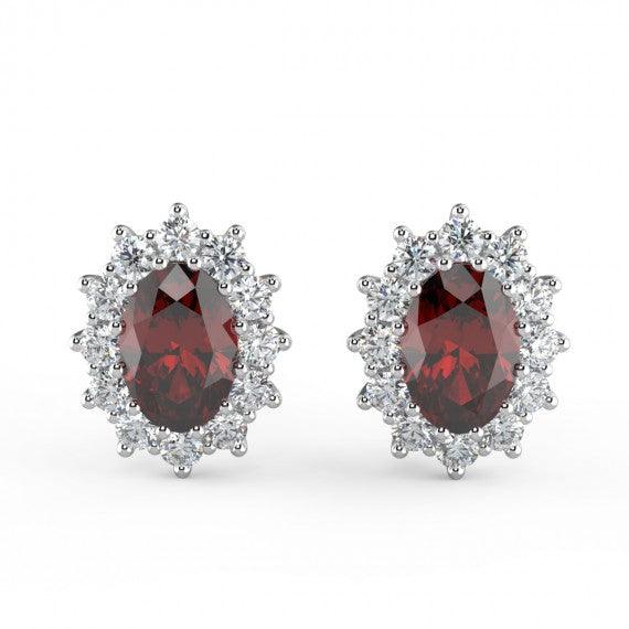 Ruby & Diamond Cluster Earring Heavy White Gold