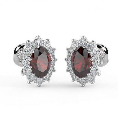 Ruby & Diamond Cluster Earring Heavy White Gold