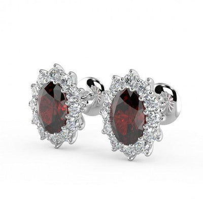 Ruby & Diamond Cluster Earring Heavy White Gold