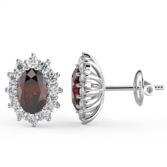 Ruby & Diamond Cluster Earring Heavy White Gold