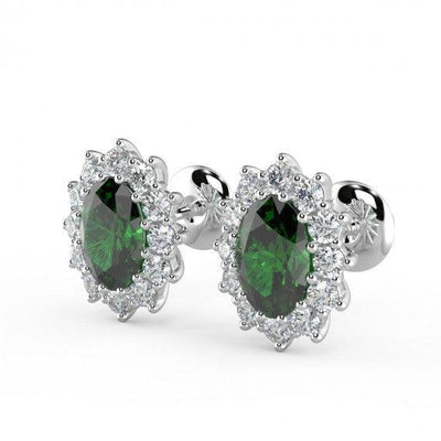 Emerald & Diamond Cluster Earring Heavy White Gold