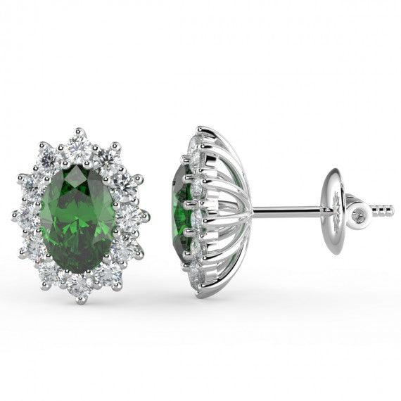 Emerald & Diamond Cluster Earring Heavy White Gold