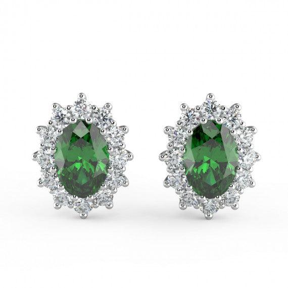 Emerald & Diamond Cluster Earring Heavy White Gold