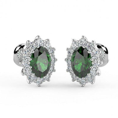 Emerald & Diamond Cluster Earring Heavy White Gold