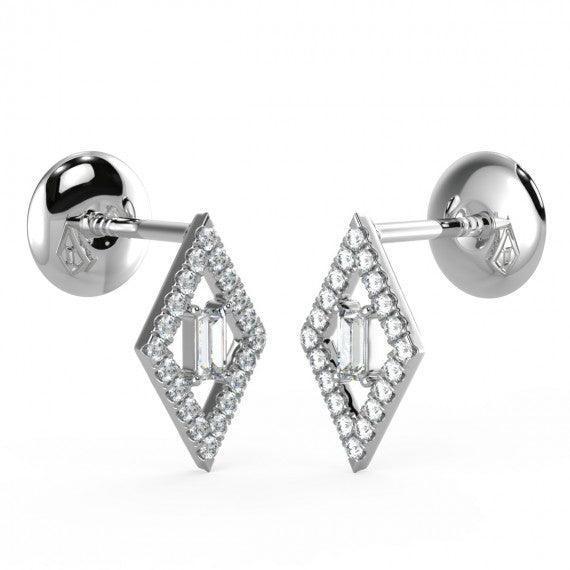 0.30 CT Round & Baguette Diamond Kite Shaped Earrings in Hallmarked 18K White Gold