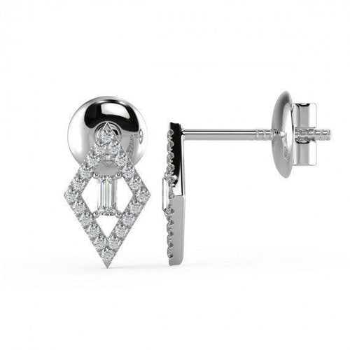 0.30 CT Round & Baguette Diamond Kite Shaped Earrings in Hallmarked 18K White Gold