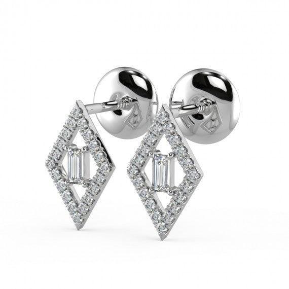 0.30 CT Round & Baguette Diamond Kite Shaped Earrings in Hallmarked 18K White Gold