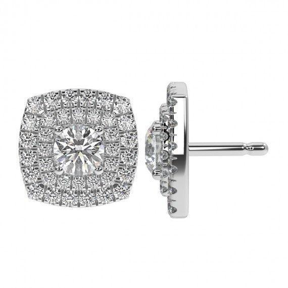 Cushion Shaped Design Double Halo Earring in 18k White Gold