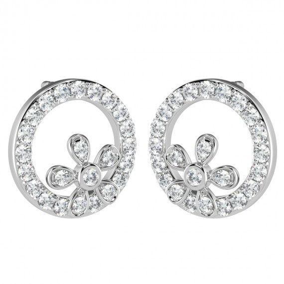 0.30 CT Floral Designer Diamond Earrings in 18k White Gold