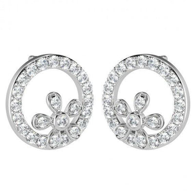 0.30 CT Floral Designer Diamond Earrings in 18k White Gold