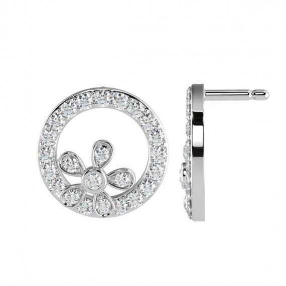 0.30 CT Floral Designer Diamond Earrings in 18k White Gold