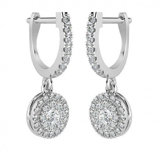 Round Diamond Hoop with Hanging Halo Earring in 18K Gold