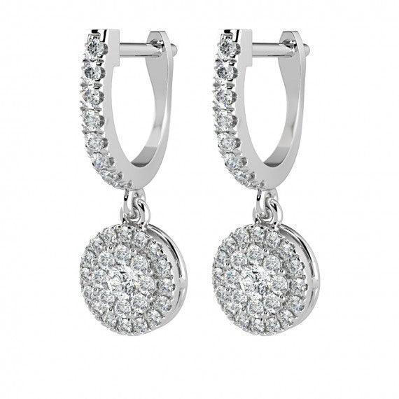 Round Diamond Hoop with Hanging Halo Earring in 18K Gold