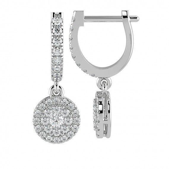 Round Diamond Hoop with Hanging Halo Earring in 18K Gold