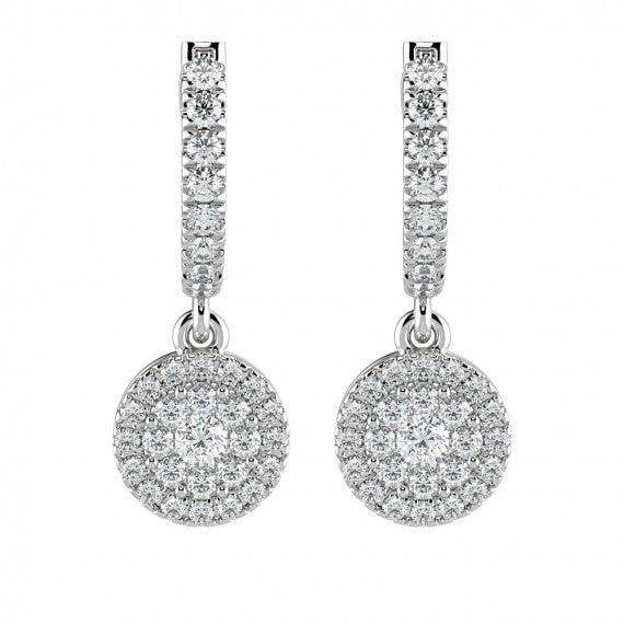Round Diamond Hoop with Hanging Halo Earring in 18K Gold