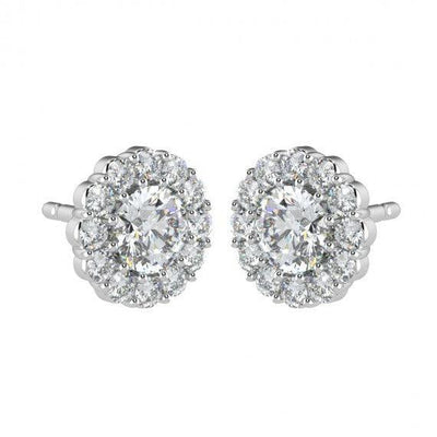 Prong Set Round Diamond Halo Earring in 18k White Gold