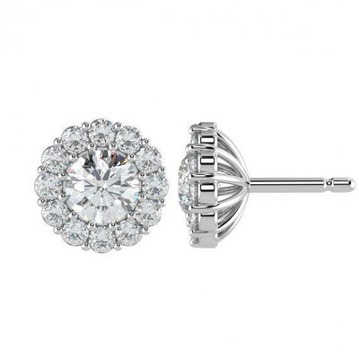 Prong Set Round Diamond Halo Earring in 18k White Gold