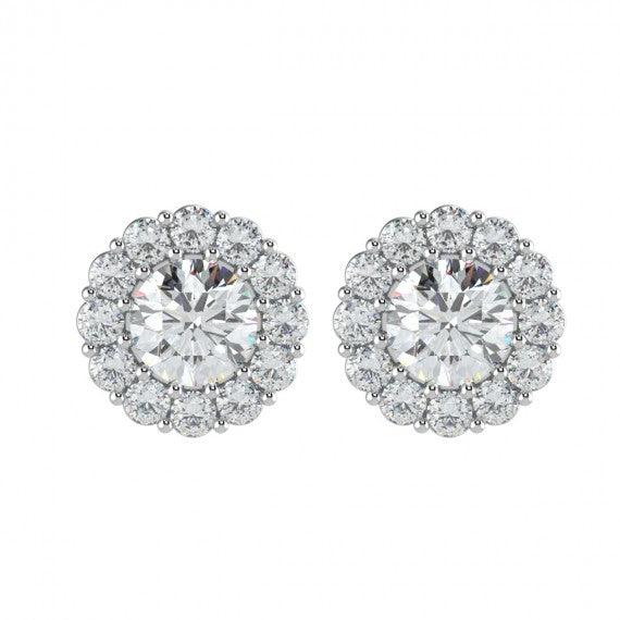 Prong Set Round Diamond Halo Earring in 18k White Gold