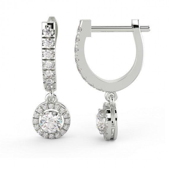 Round Diamond Dangle Drop Earrings in 18k White Gold
