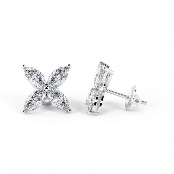 F/VVS 1.50CT Marquise Diamond Victorian Stud Earrings ,Hallmarked Platinum