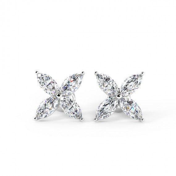 D/VS Lab Grown Marquise Diamond Victorian Stud Earrings in 18k White Gold (0.50ct - 1.00ct)