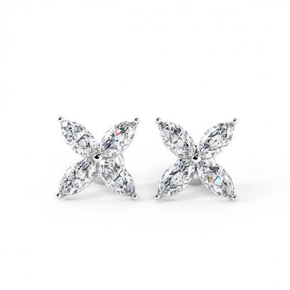 F/VVS 1.50CT Marquise Diamond Victorian Stud Earrings ,Hallmarked Platinum