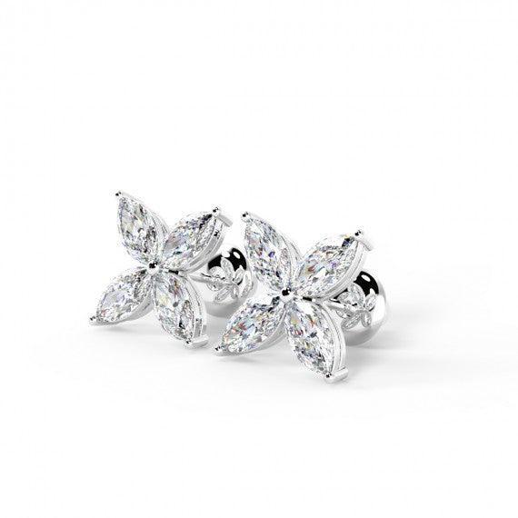 D/VS Lab Grown Marquise Diamond Victorian Stud Earrings in 18k White Gold (0.50ct - 1.00ct)