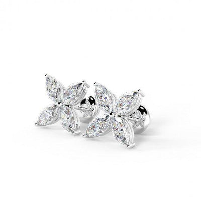 F/VVS 1.50CT Marquise Diamond Victorian Stud Earrings ,Hallmarked Platinum