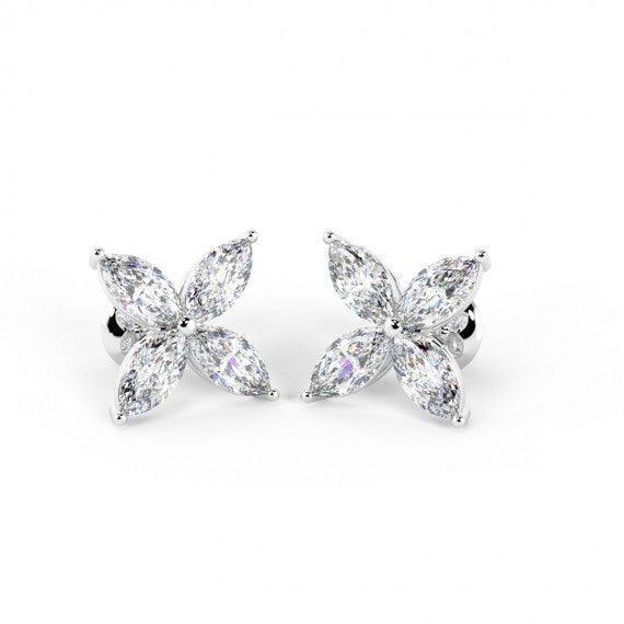 D/VS Lab Grown Marquise Diamond Victorian Stud Earrings in 18k White Gold (0.50ct - 1.00ct)