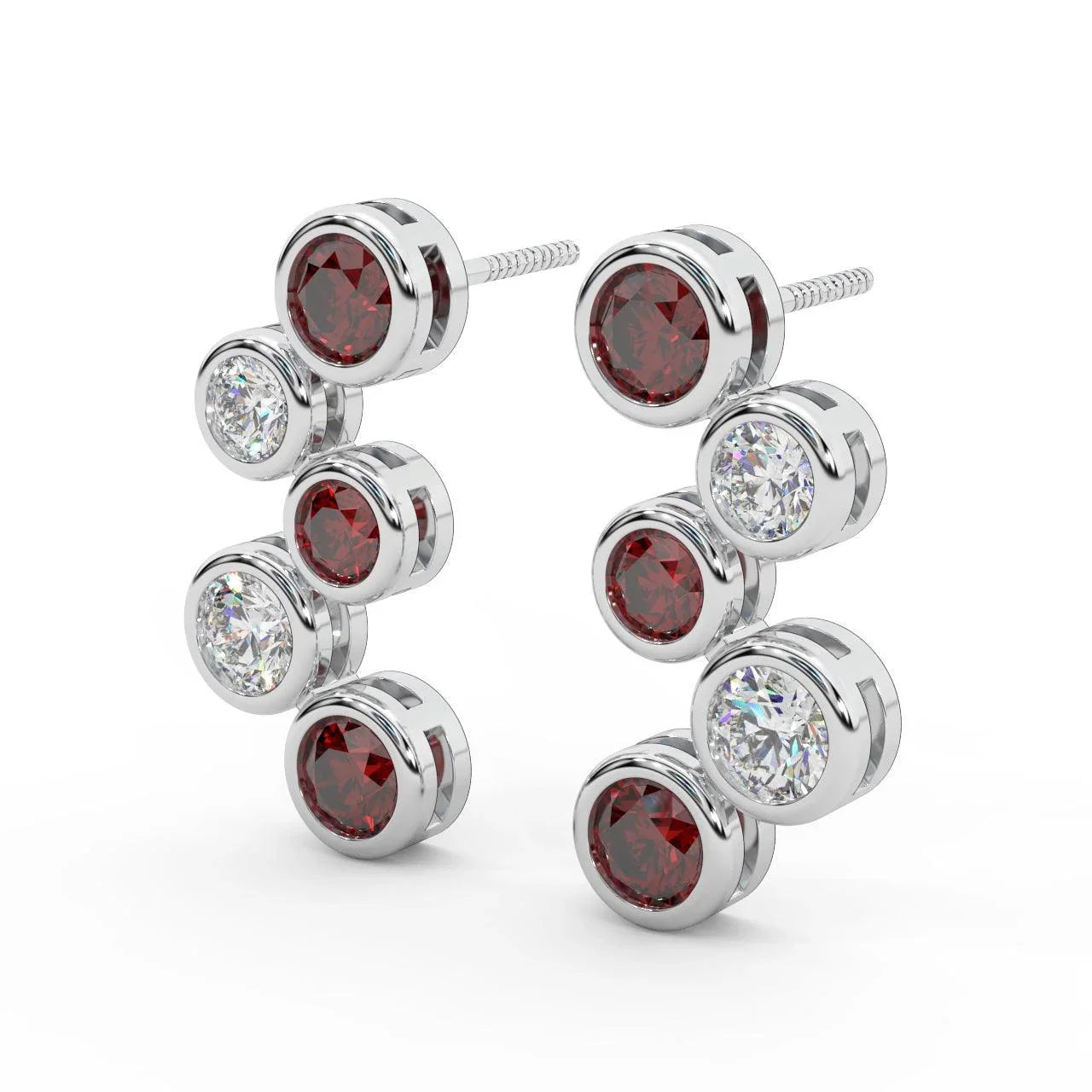 Ruby , Sapphire , Emerald & Diamond Bezel Set Bubble Earrings in White Gold