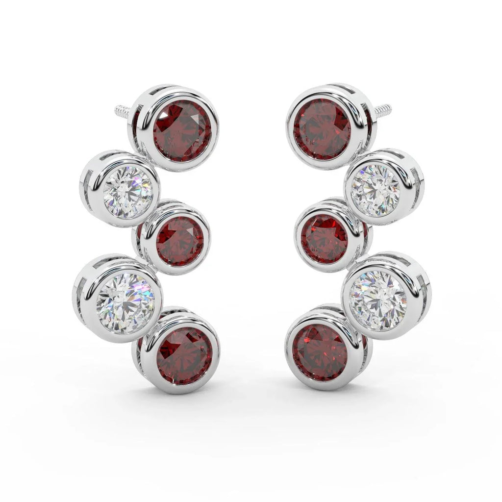 Ruby , Sapphire , Emerald & Diamond Bezel Set Bubble Earrings in White Gold