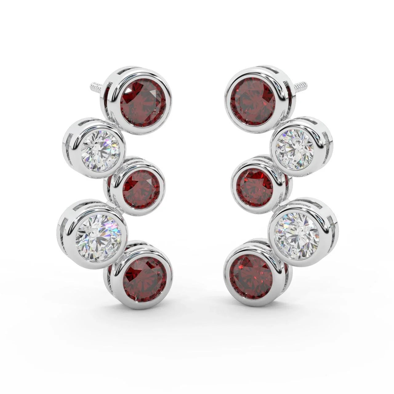 Ruby , Sapphire , Emerald & Diamond Bezel Set Bubble Earrings in White Gold
