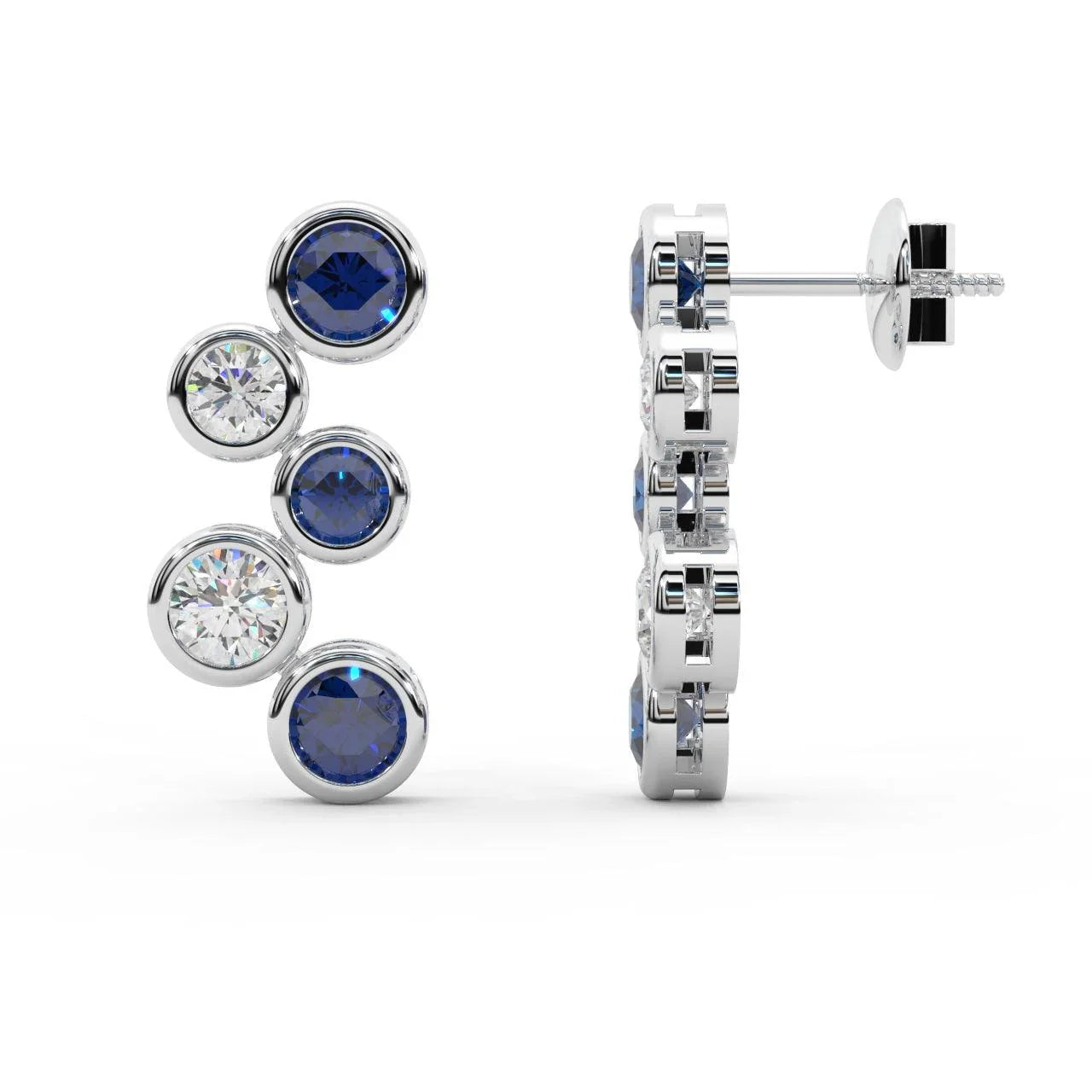Ruby , Sapphire , Emerald & Diamond Bezel Set Bubble Earrings in White Gold