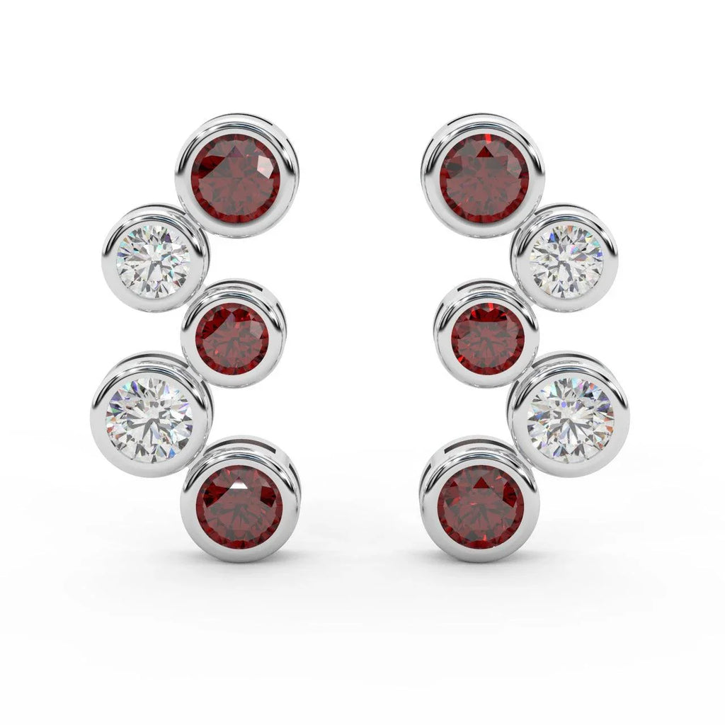 Ruby , Sapphire , Emerald & Diamond Bezel Set Bubble Earrings in White Gold