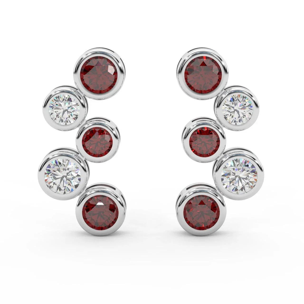 Ruby , Sapphire , Emerald & Diamond Bezel Set Bubble Earrings in White Gold